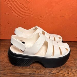 CROCS Women's Cream and Black Platform Sandals